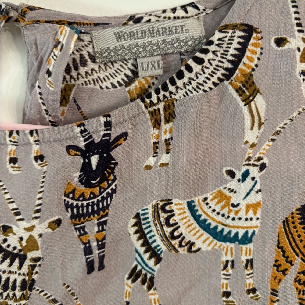 World Market African Safari Print Bell Sleeve Shift Dress modal Boho l/xl - Picture 4 of 4